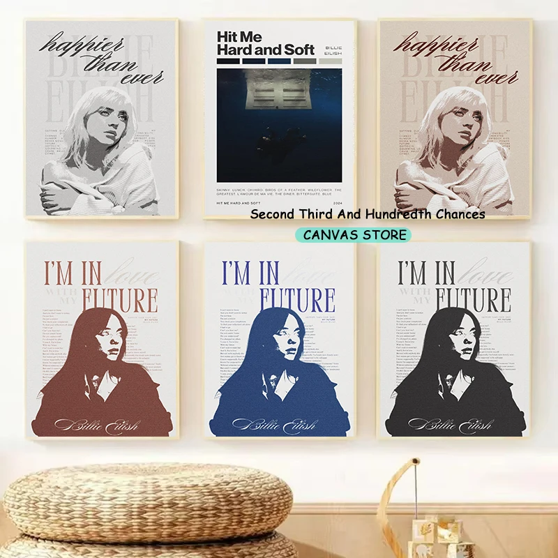 Happier Than Ever Music Album Vintage Design Popular Singer Hot Music Albums Poster Canvas Painting Wall Picture Home Decor Gift