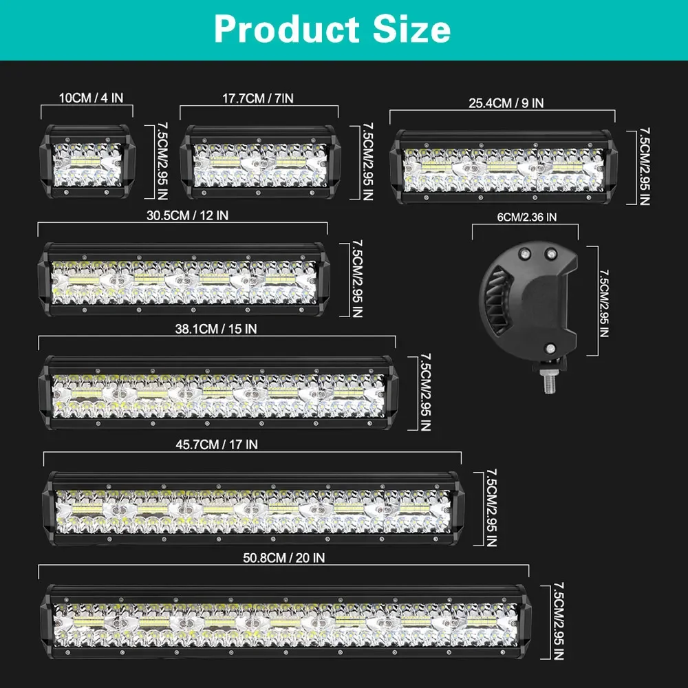 4/7/9/12/15/20 inch lightbar flood led diode LED spotlight beam led 12v 24v 6000k 4x4 off road accessories For Car Truck ATV SUV