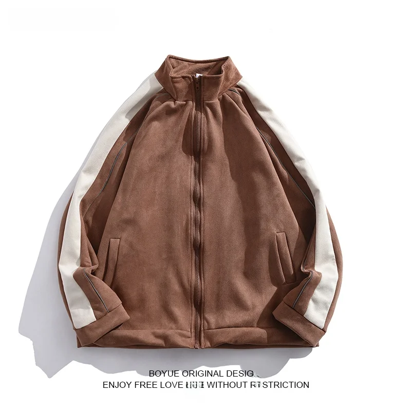 

Boyue American Retro Suede Reflective Strip Men's Jaet Spring Autumn y Color Blo Coat Youth Faion Windproof Long ...