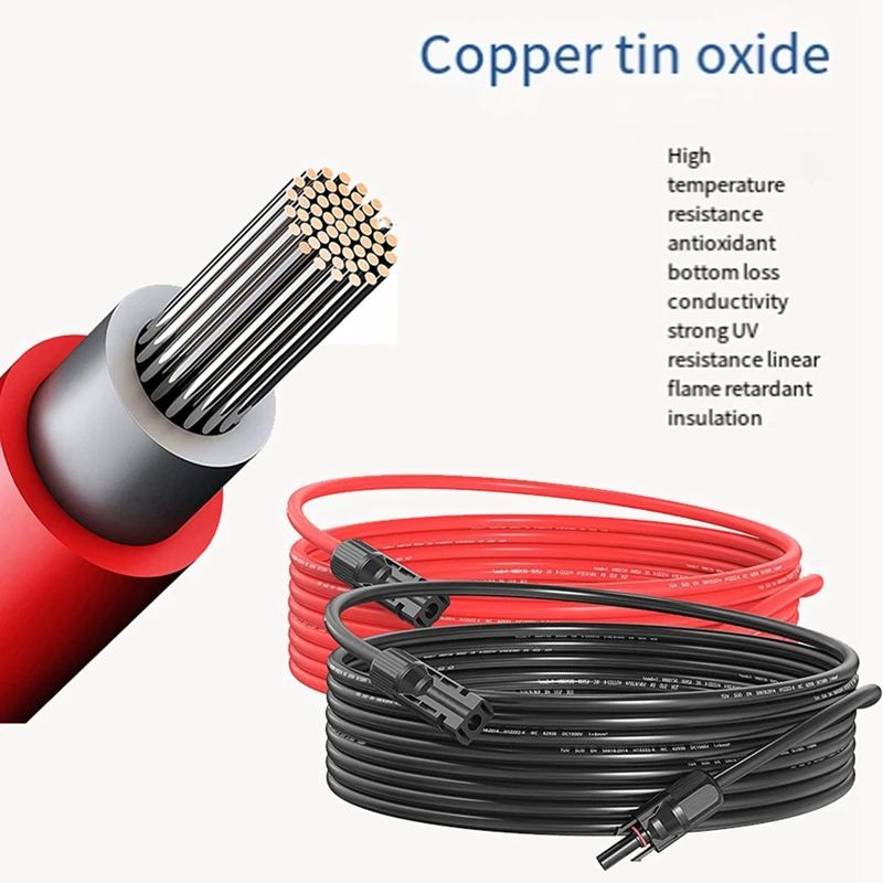 2M 12AWG-MC Solar Extension Cable,Solar Panel Extension Cable With Female And Male Connector(Red+Black Cable)