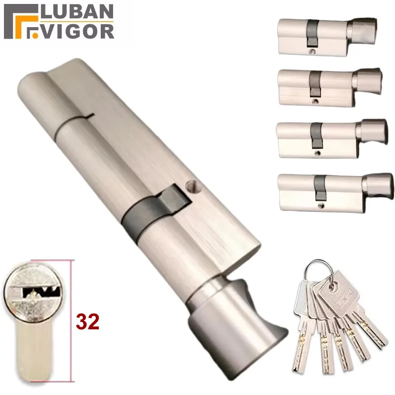 Round handle knob Lock Cylinder height 32mm Length 60-110mm with 5 keys Copper material rust-proof Suitable for wooden doors