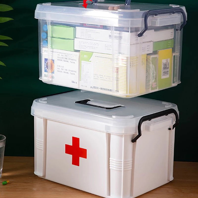 First Aid Kit Medicine Storage Box Portable Emergency Box Household Double Layers Medicine Boxes Medical Kit Storage Organizer