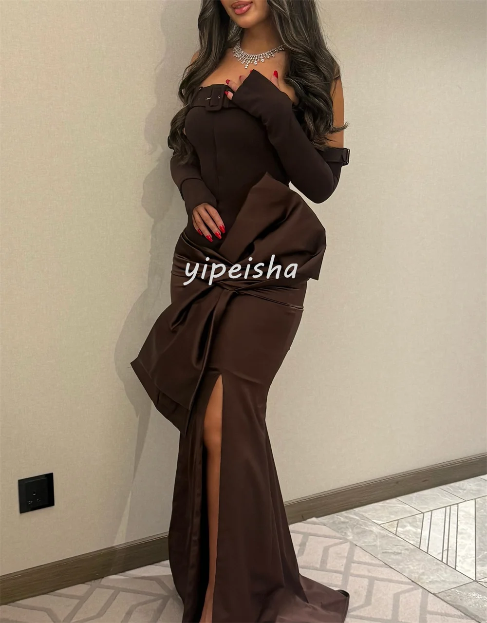 Vestidos largos sin tirantes de sirena con lazo y faja plisada de Jersey Sexy a la moda personalizados vestidos para ocasiones a medida tamaños disponibles formales