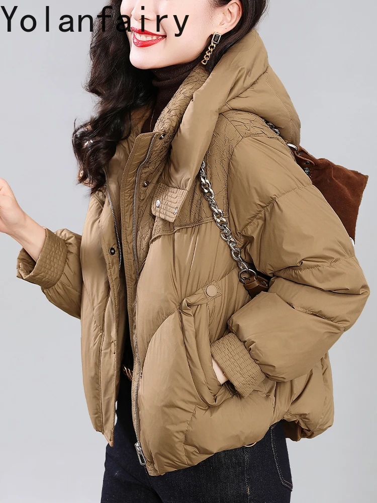 YOLANFAIRY 90% White Duck Down Coats for Woman Winter 2025 Hood High-end Short Puffer Jacket Women' s Clothes Chaqueta De Mujer