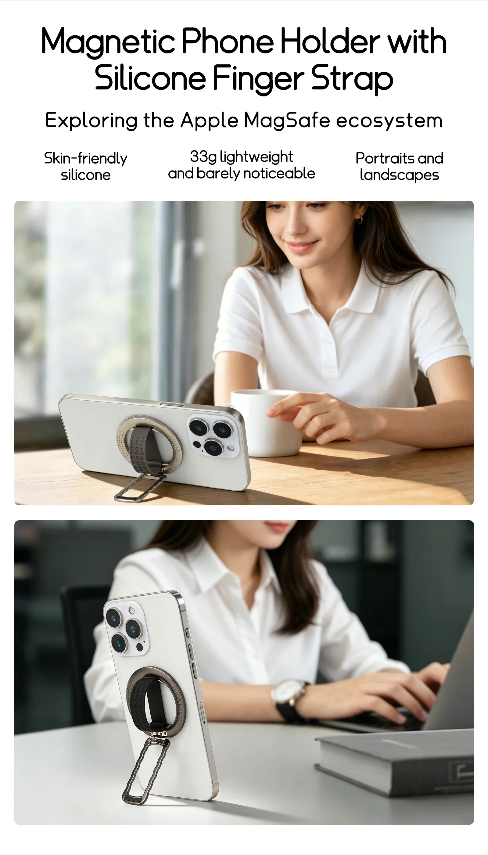 Magnetic Finger Ring Phone Holder Magsafe Silicone Strap Portable Stand for IPhone 17 16 15 Pro Max Plus Samsung Xiaomi