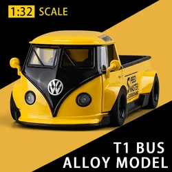 Simulazione 1/32 scala Volkswagens modello di autobus in lega T1 con luce sonora bambini ragazzo giocattolo pressofuso Voiture in miniatura