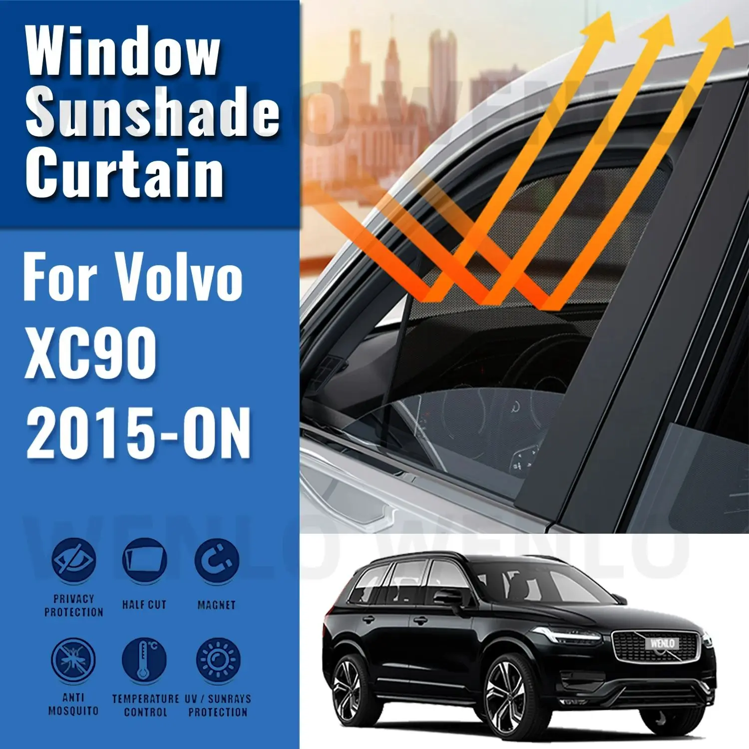 

For Volvo XC90 2015-2024 XC 90 Side Window Sun Shade Visor Magnetic Car Sunshade Front Rear Windshield Frame Curtains Shield