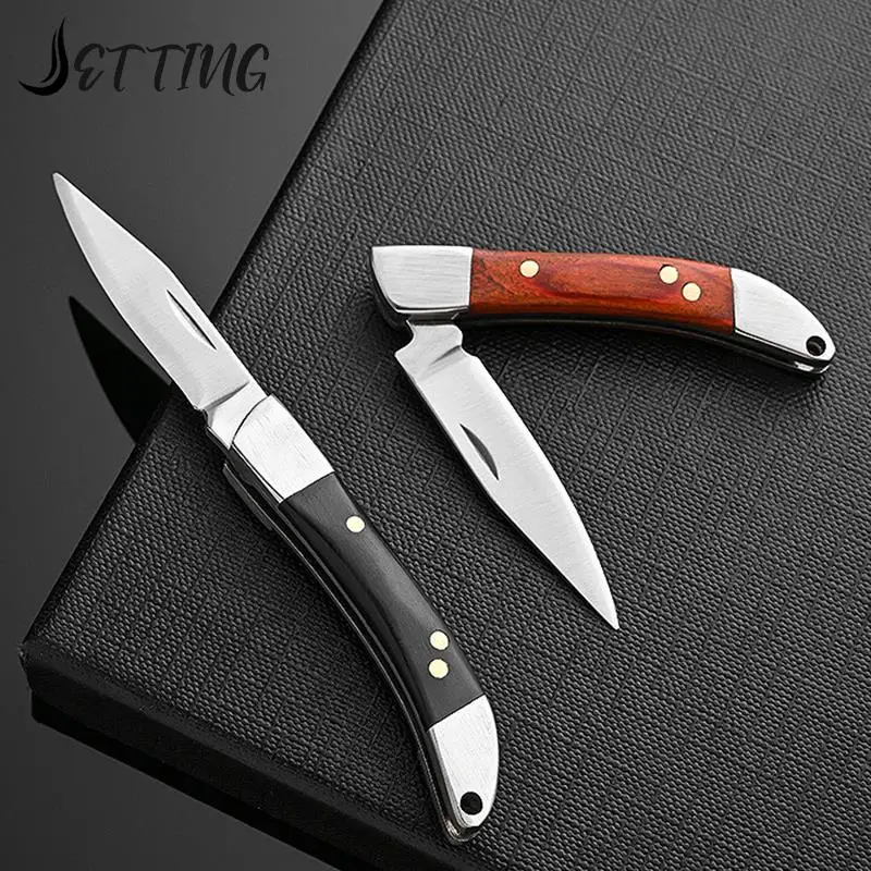 1pcs Portable Knife Disassembly Quick Knife Stainless Steel Wooden Handle Knife Pocket Folding Knife Tool