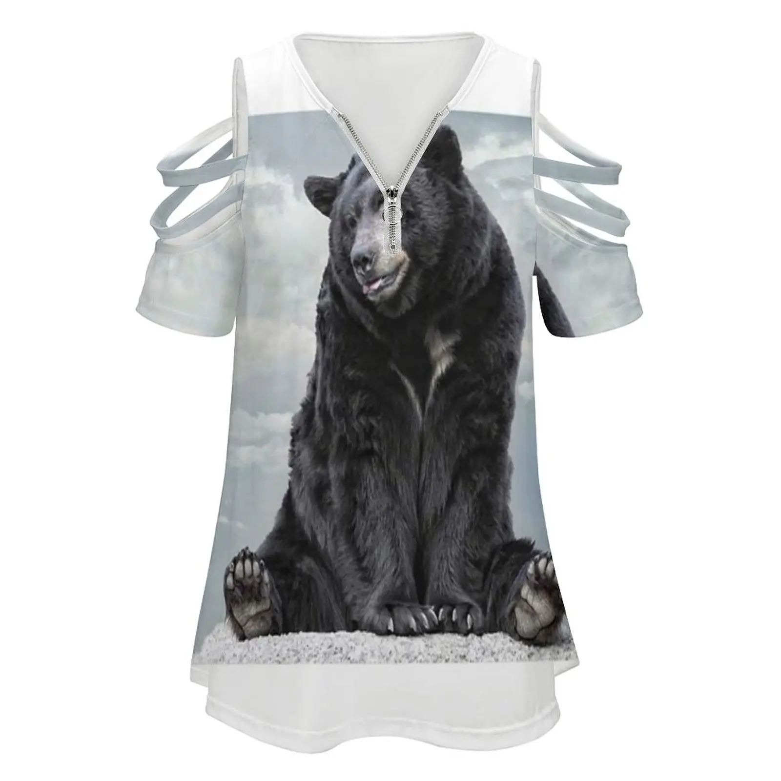 Lions & Tigers & Bears , Oh My! New Fashion Zip Off Shoulder Top Short-Sleeve Women Shirt Animal Aorbfebfeatures