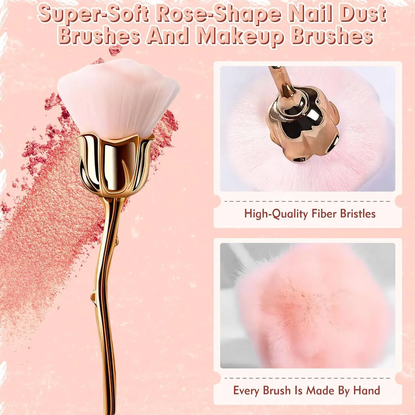 1PC Rose Flower Nail Dust Brush, Ultra Soft Nylon Bristle Manicure Cleaning Tool