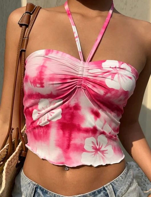 التجارة الخارجية عطلة نمط شنقا الرقبة الحمالة الأعلى، الصيف الأوروبية والأمريكية مثير التعادل صبغ سترة، قماش المرأة حمالة #5