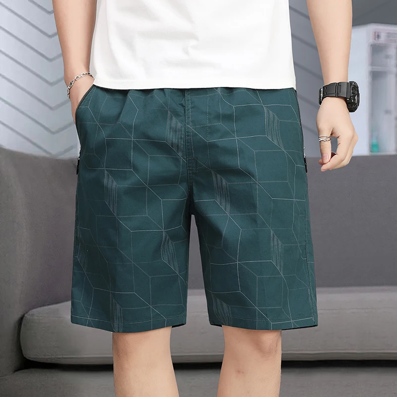 Summer Stretch Cotton Shorts Man Lightweight Breathable Loose Cargo Shorts Elastic Waist Drawstring Board Shorts Plus Size 6XL