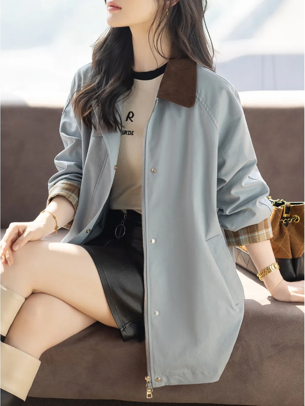 

Синий контрастный цвет в стиле пэчворк, винтажный воротник, женская куртка ранней осени, уникальная супер красивая рабочая одежда, пальто в Корейском стиле