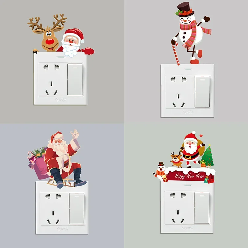 New Year Christmas Switch Stickers Santa Claus Elk Snowman Festival Switch Stickers Xmas Tree Wall Decor Removable Wall Decals