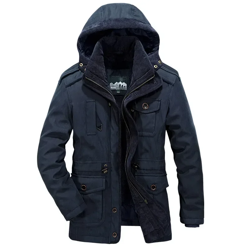 Mäntel Militär Cargo Jacke wind dichte Oberbekleidung Herren Herren lange Parka Winter mode Jacken Kapuze verdicken Fleece Wind jacke