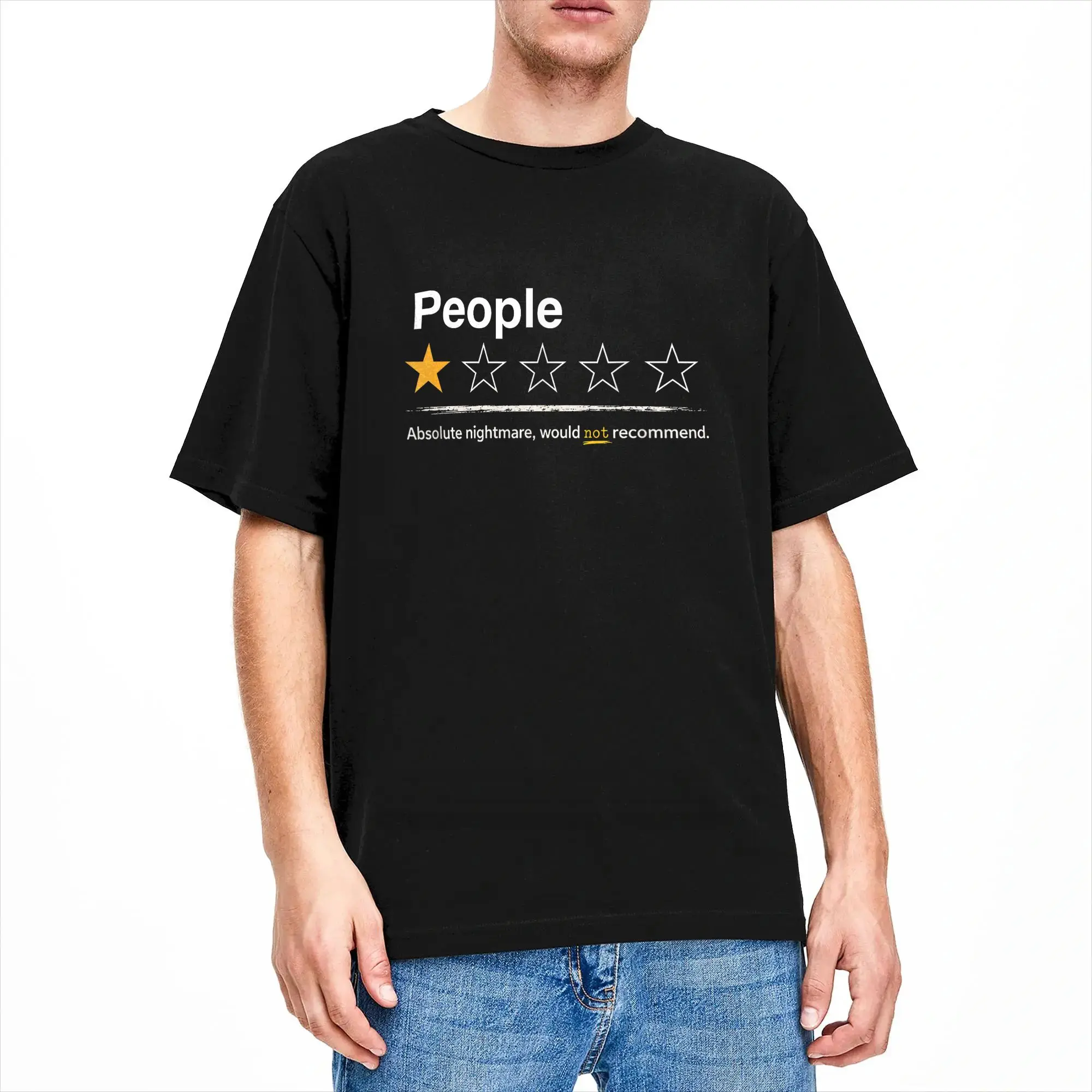 Awesome People 1 Star Absolute Nightmare Would Not Recommend T-Shirt Men Round Neck Cotton T Shirt Short Sleeve Tees Clothing