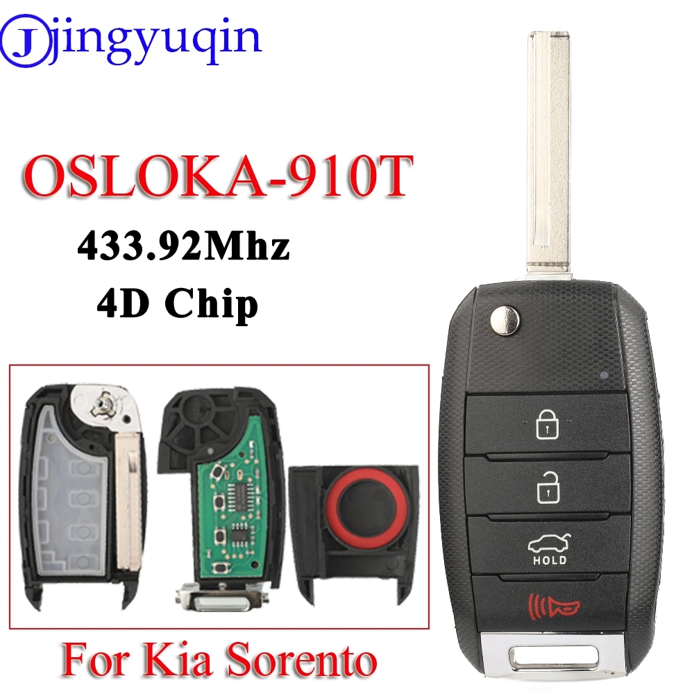 jingyuqin OSLOKA-910T 4Button Flip Remote Car Key 433MHz 4D Chip For Kia Sorento 2016 - 2019 Folding Auto Key Fob Control