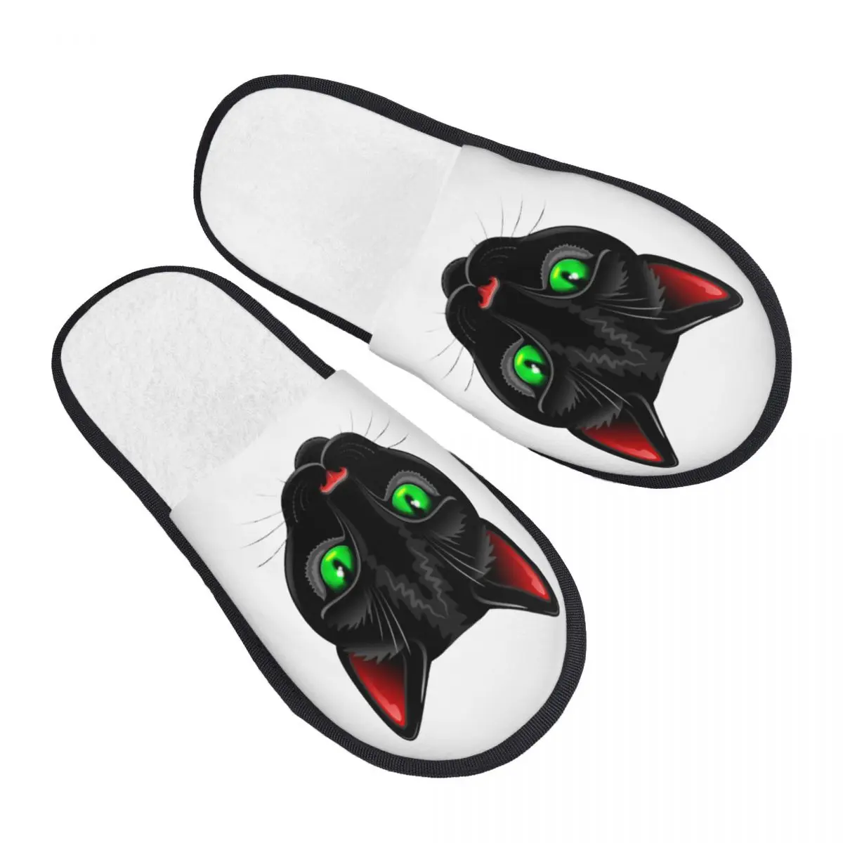 

Изготовленные на заказ тапочки из пены с портретом черного кота, женские мягкие теплые домашние тапочки