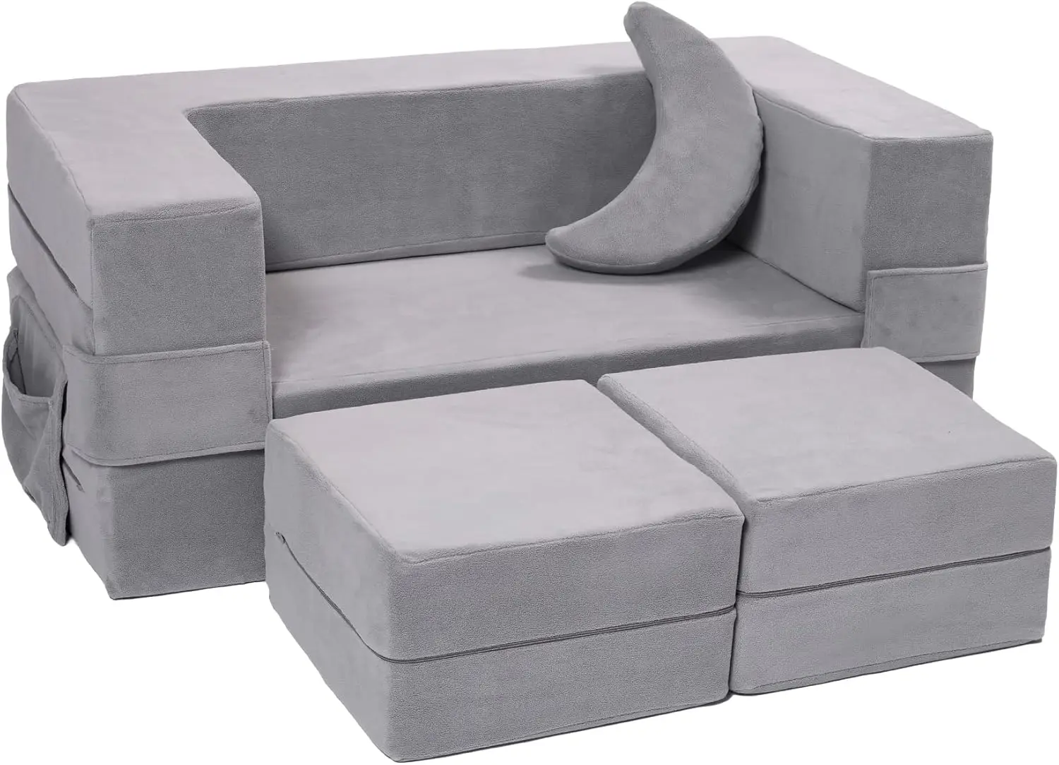 Sofá para niños, sillón de espuma para niños pequeños, juego de sofá de felpa convertible para niños, sofá cama plegable (gris)