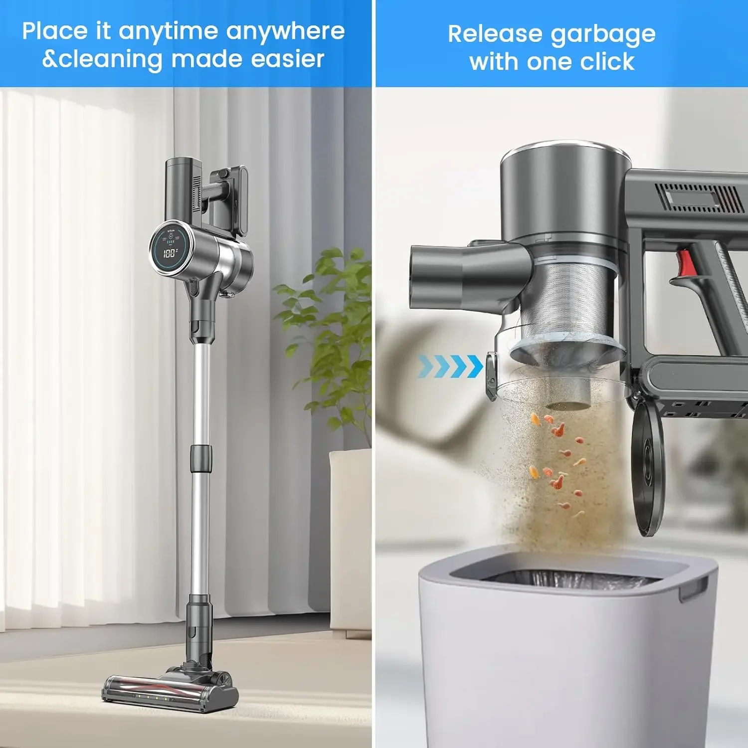 Airpher  Cordless Vacuum Cleaner,Stick Vacuum, Handheld Vacuum Cordless  Anti-Tangle Vacuum Cleaner for Home,