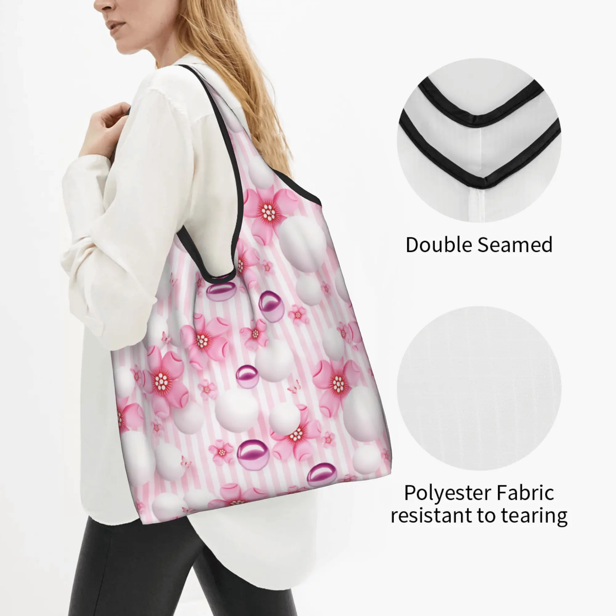 Luxury High 3D Floral Grocery Shopping Bags Fashion Shopper Tote Shoulder Bags Big Capacity  Fashion Trend 3D Flowers Handbag