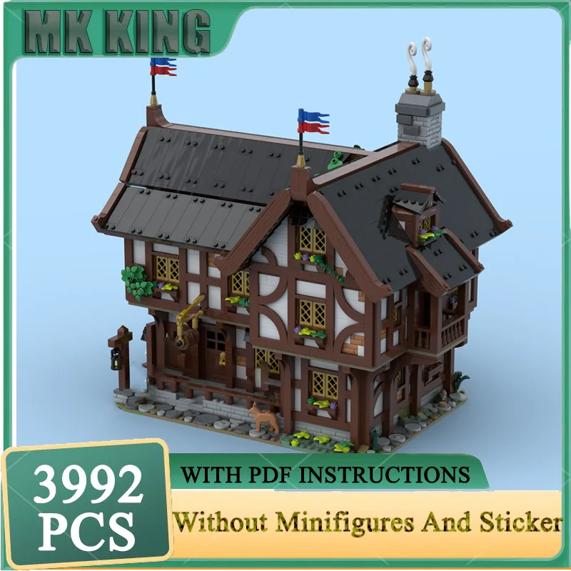 

Средневековая модель Moc, строительные кирпичи, модель немецкого средневекового отеля, технология здания, модульный блок, рождественские игрушки «сделай сам», праздничные подарки