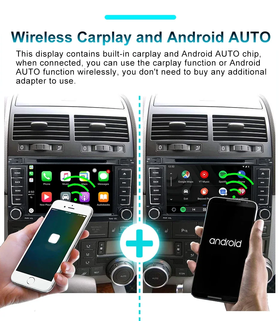 Kabelloses CarPlay, Android 15, Autoradio, 2 DIN, für Volkswagen Touareg, Transporter T5, Multivan, Baujahr 2002–2010, Multimedia-Player, GPS. – Detail 9