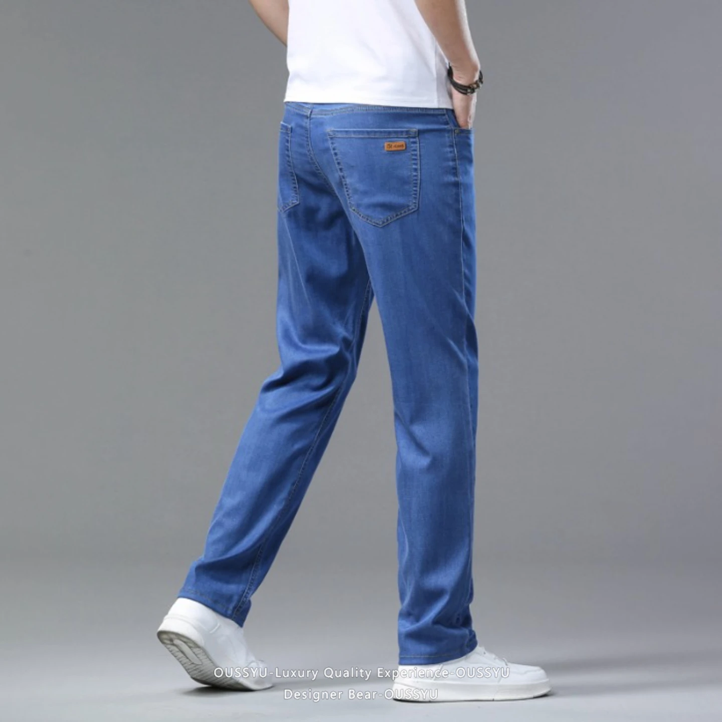 High Quality Summer Thin Men's Lyocell Fabric Jeans Straight Pants Man Business Stretch Work Casual Trousers Male Plus Size 40