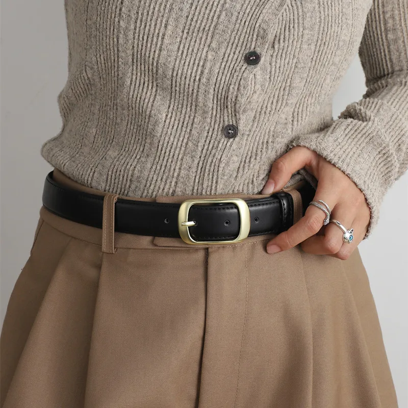 Retro small leather belt ladies jeans pin buckle belt high-grade fashion students thin casual black pin buckle