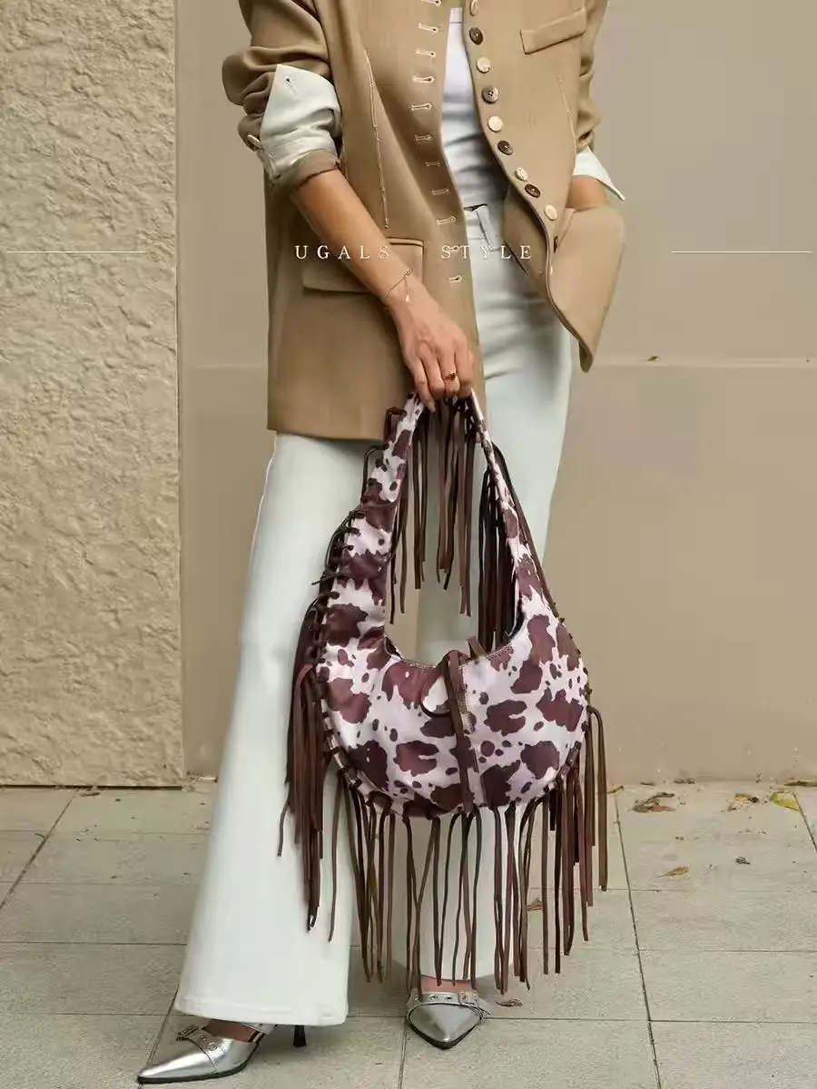 

Роскошная женская сумка-хобо с текстурой, модная, с бахромой, леопардовым принтом, большая вместительная повседневная сумка-тоут, женская наплечная сумка/сумка подмышку