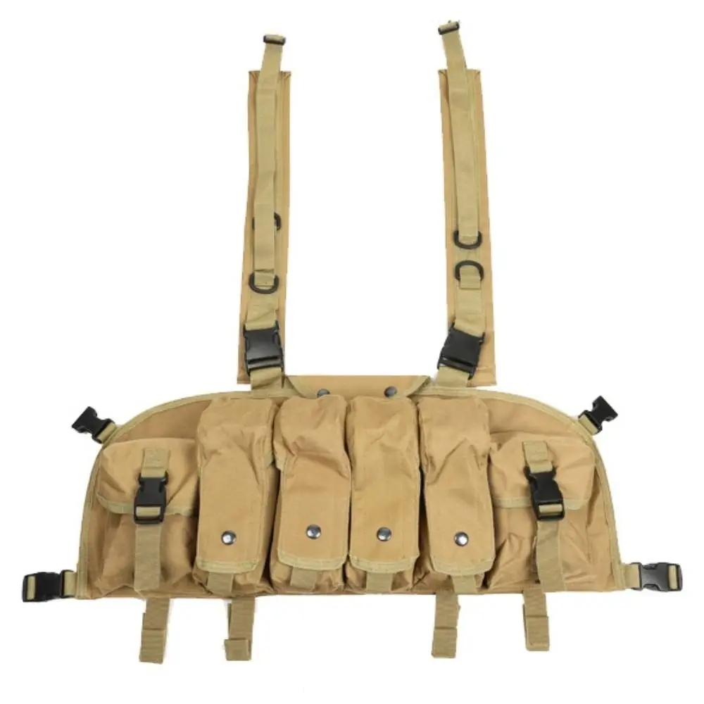 6-pockets Outdoor Vest Bag Large Capacity High Density Nylon Climbing Chest Pocket Quick Release Buckle Scratch&Wear Resistant