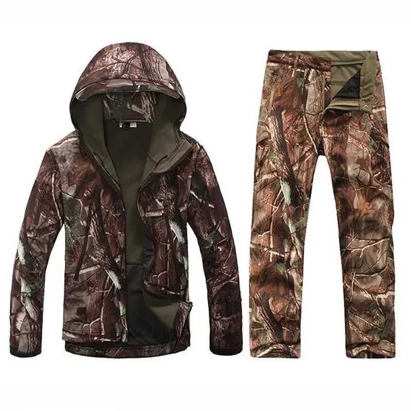 

Bionic Camo Ghillie Suits Men Winter Thermal Hooded Camouflage Jacket Pants Set Water Resistant Hunting Clothes Tactical Uniform