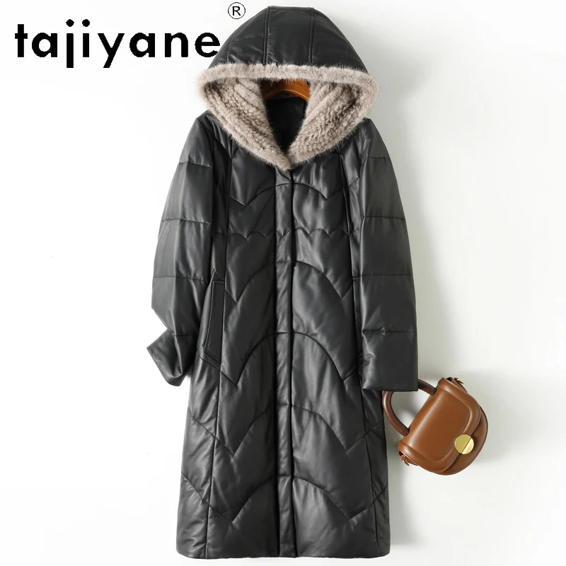 TAJIYANE Piumino in pelle di pecora 100% Donna Collo in pelliccia di visone Piumino d'oca bianca Giubbotti in vera pelle Abbigliamento donna 2025 상??.킹