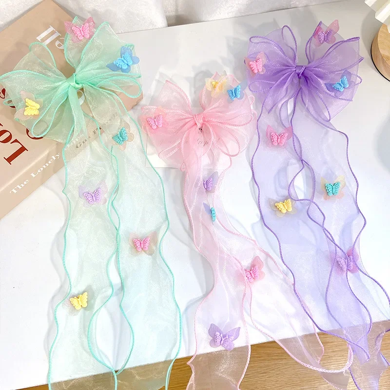 1pc Fairy Mesh Butterfly Ribbon Hairpin Sweet Girl Braid Hairpin Versatile Princess Duckbill Clip Children Headwear Accessories