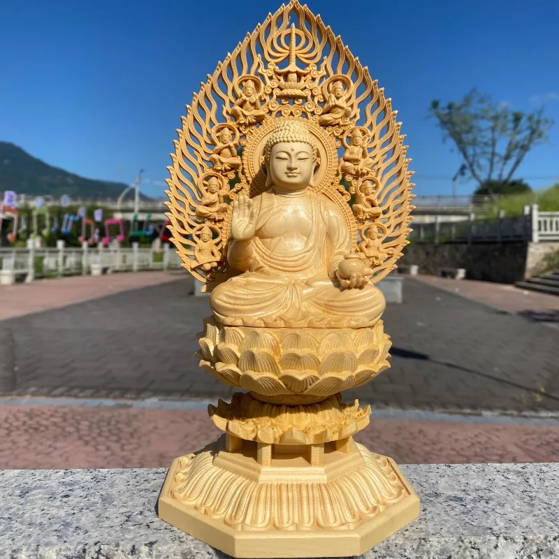 Finely Carved Hinoki Wood Buddha Statue, Exquisite Shakyamuni Sculpture, Home Altar Temple Decor, Crafts