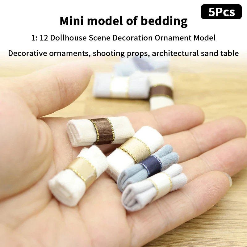 5Pcs 1/12 Dollhouse Mini Quilt Kit Model Dollhouse Simulation Bed Room Decoration Dolls House Micro Living Scene Decor Ornament