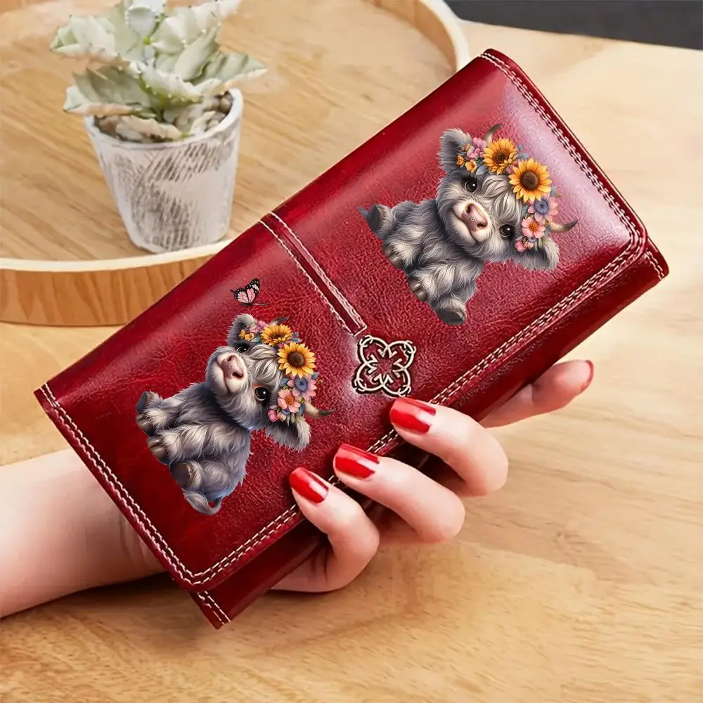 Adorable Highland Cow Leather Women's Wallet Luxury Long Purses for Women Cards Holder Wallets Pocket Ladies Handbags
