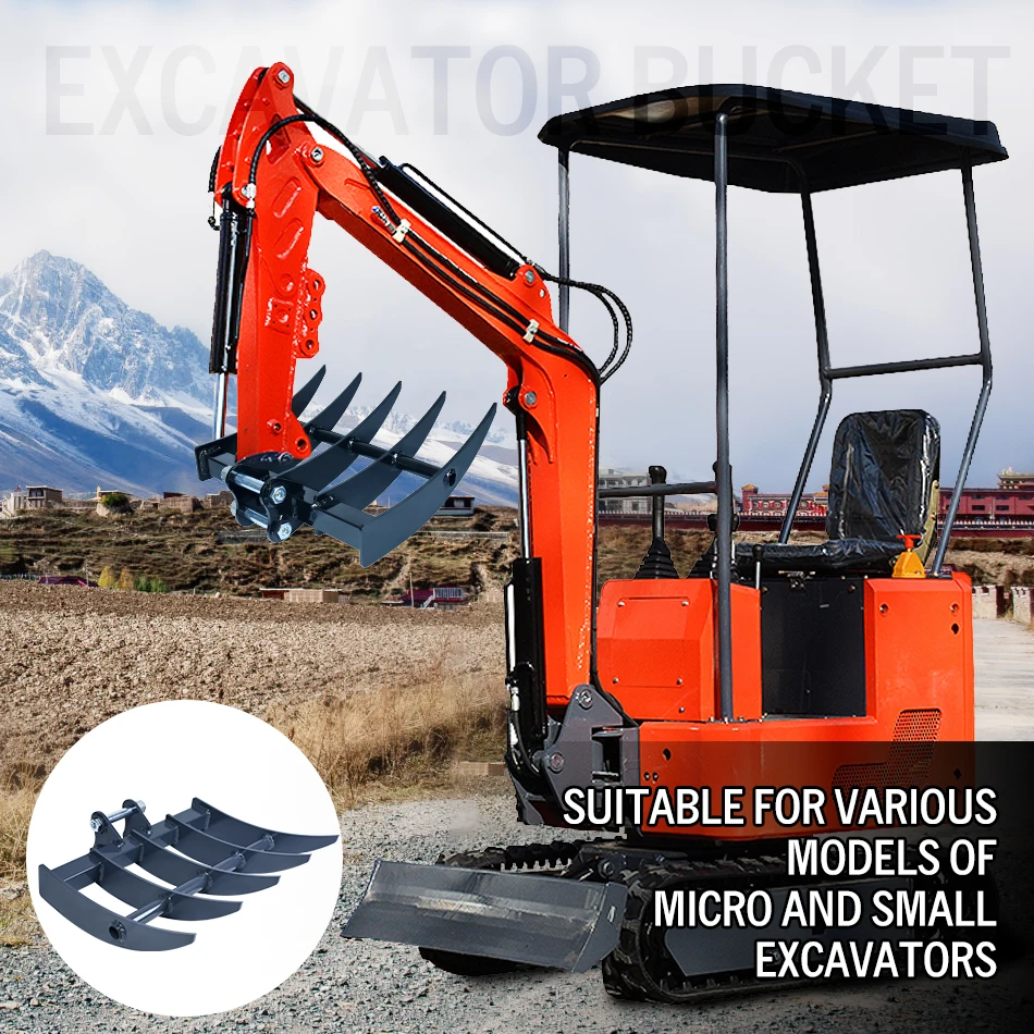 Mini Excavator Rake Attachment Suitable for Gardening and Agricultural Use, 1-Ton Mini Excavator Rake Accessory