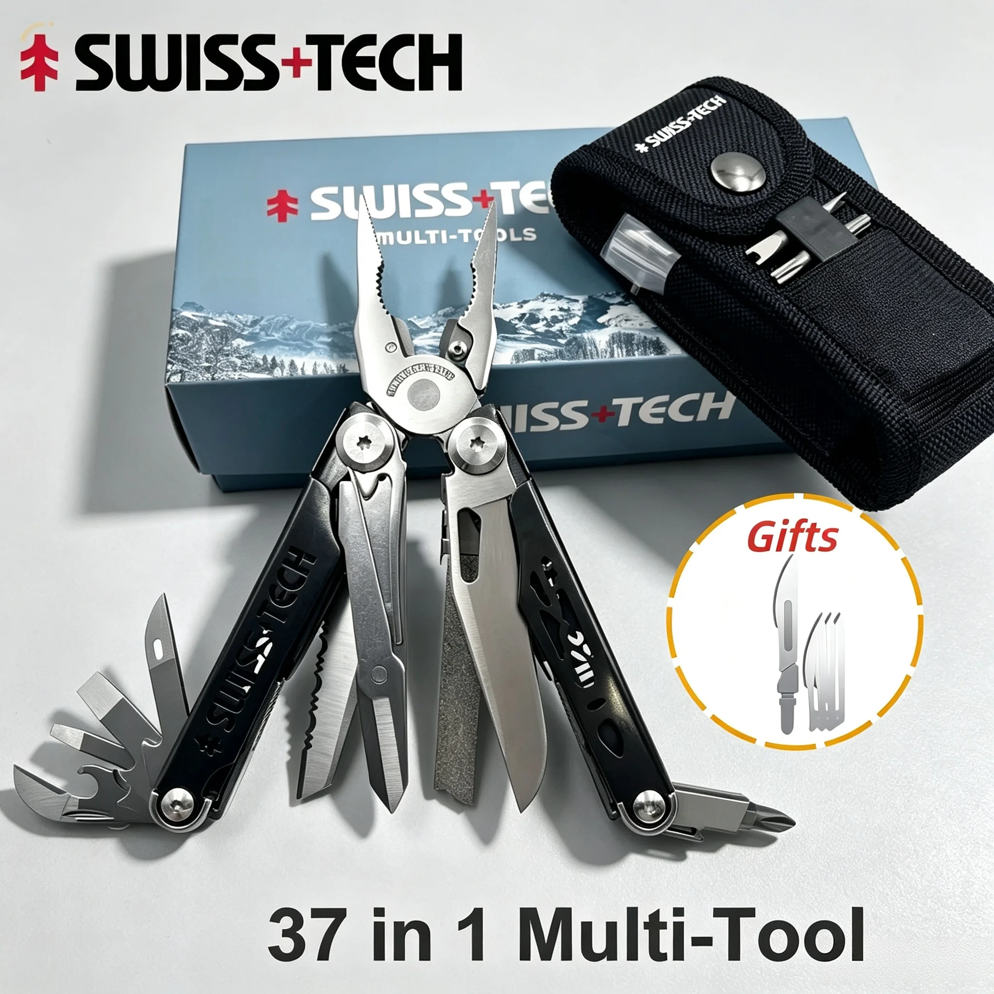 SWISS TECH 37 In 1 Multitool Pliers Folding Multi Tool Pocket Knife EDC Outdoor Camping Survival Tools With Replaceable Blades