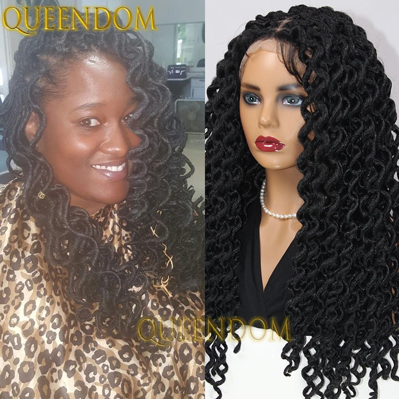 22'' Synthetic Box Braids Wig Full Lace Passion Twist Braid Pre-Looped Loose Wavy Wig Heat Resistant Extensions Wavy Braided Wig