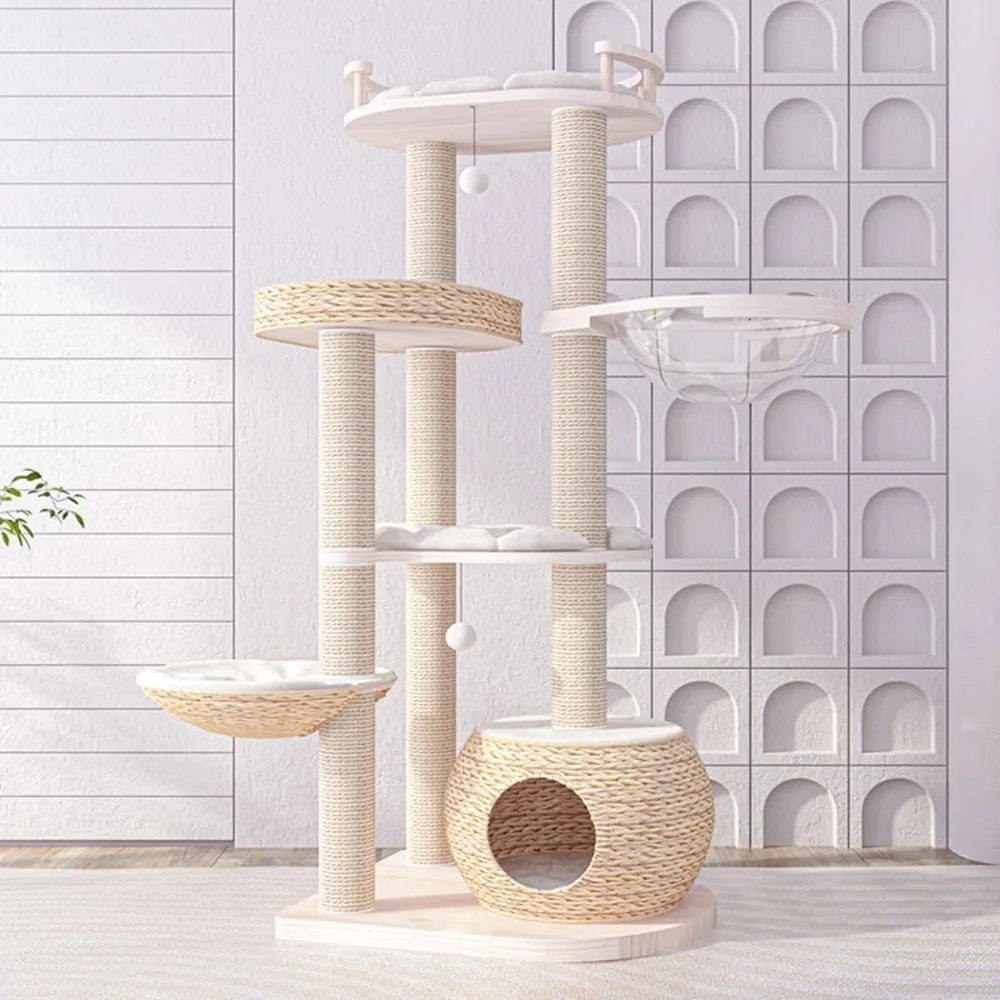 

56-Inch Modern Cat Tree, Tall w/Sisal Posts, Multi-Level Large Cat Tower w/Cat Condo, Washable Cushions, Wood Cat Trees