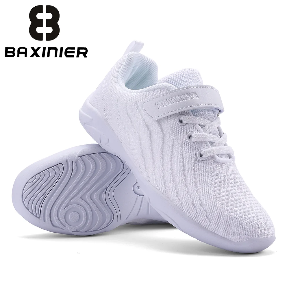 BAXINIER Kids Girls White Cheer Shoes Mesh Breathable Lightweight Training Dance Athletic Competition Cheerleading Sneakers