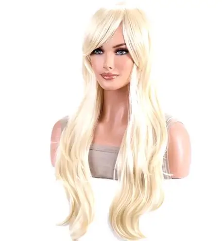 Medium Long Barbie Synthetic Wavy Wigs Blonde Hair Wig with Side Bangs for Ladies and Girls Daily Princess Use Cosplay Party