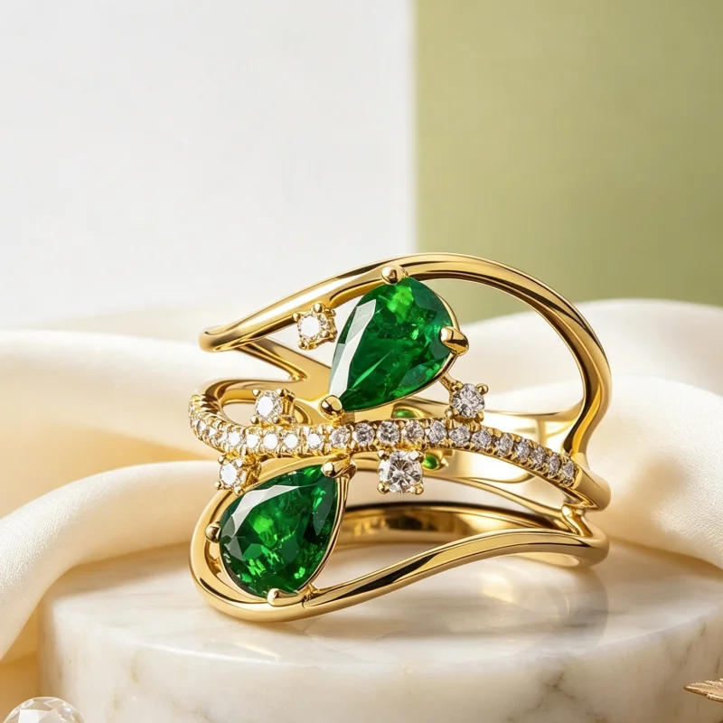 CAOSHI Exquisitely Creative Hollow Out Design Rings with Green Pear Shape Cubic Zirconia Gorgeous Party Accessories for Women