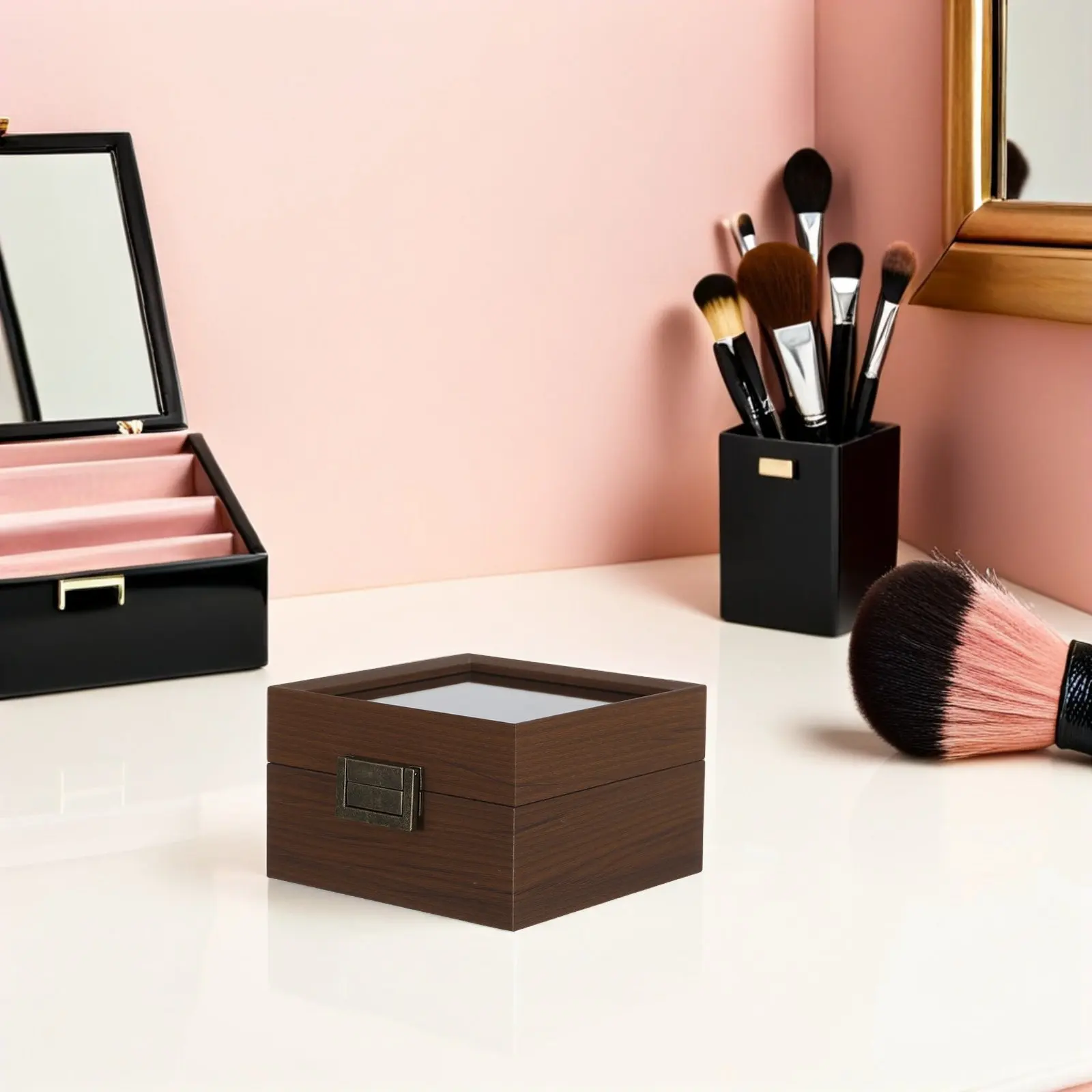 Luxury Walnut Wood Watch Box Compact Sturdy Organizer for Watches Bracelets Rings with Non Scratch Interior Perfect Gift Idea
