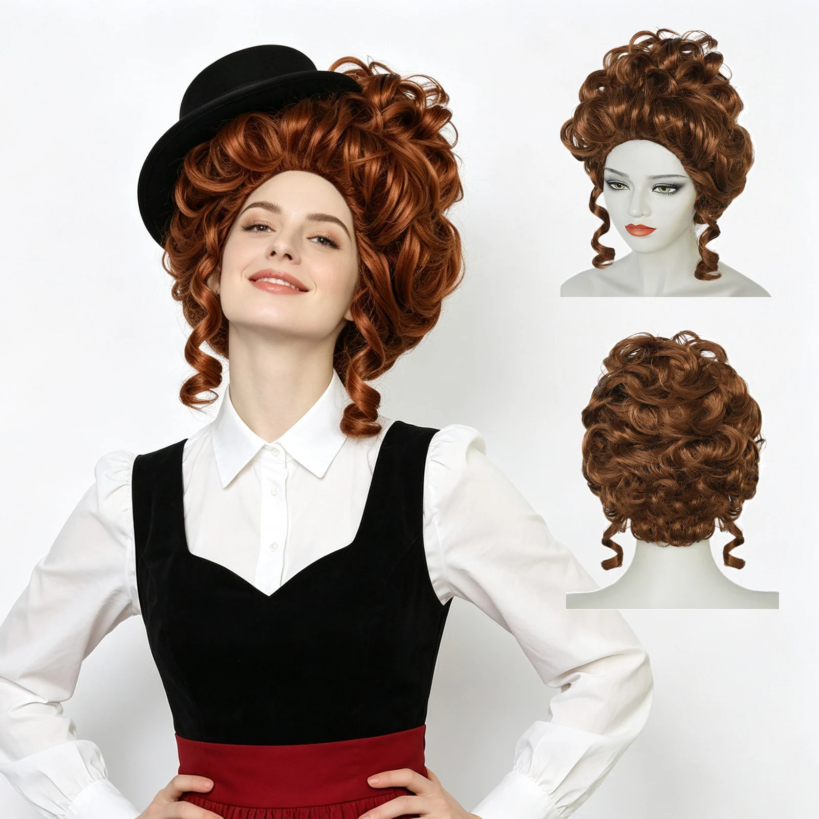 Short Curly Brown Synthetic Hair Wig Retro Palace Queen Updo Fluffy Hair Accessory For Ladies Halloween Theme Shoot Decor