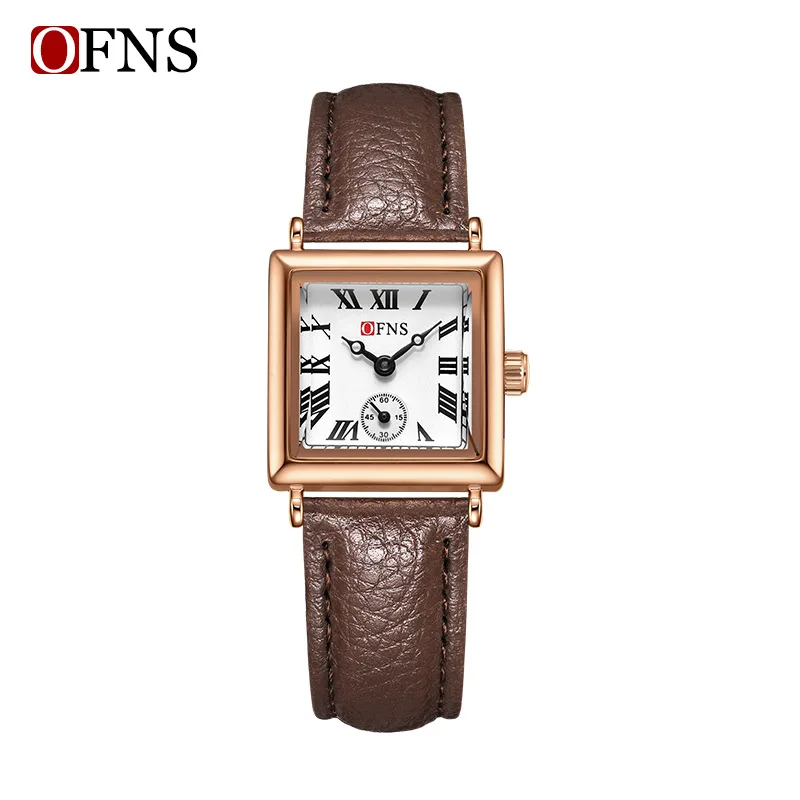 OFNS 1503 Fashionable and Elegant Women's Small Square Watch Light, Thin, Simple, High end Roman Scale Quartz Watch for Women