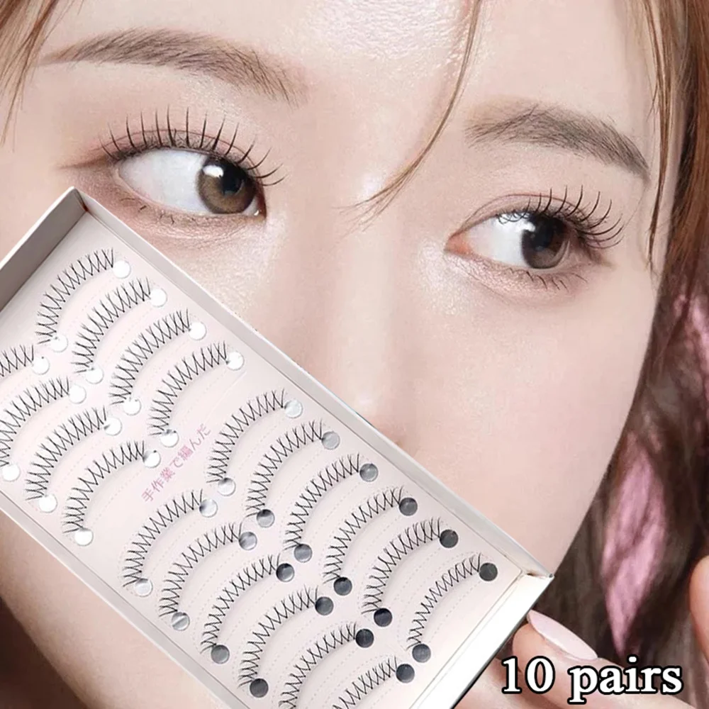 10pairs Korean False Eyelashes V-shape Idol Fake Eyelashes Natural Wispy Soft V-eyelashes Transparent Stem Artificial Eyelashes