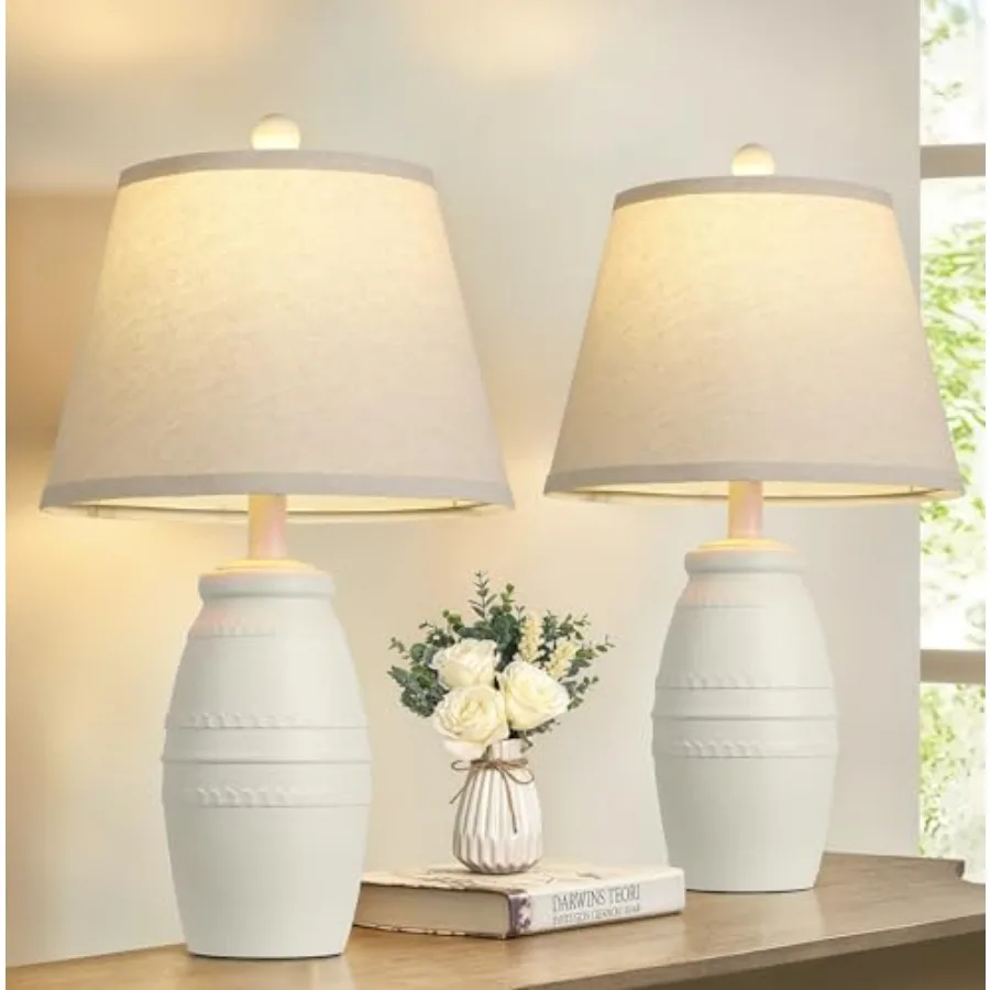 

21.5" Lamps Set of 2, Farmhouse Lamps for Living Room, Modern Table Lamp for Bedroom, Vintage Rustic Nightstand Lamp with Linen