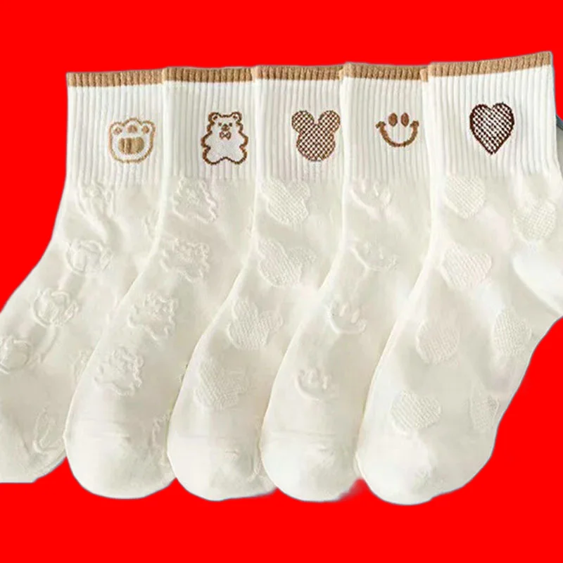 Chaussettes mi-longues décontractées en coton pour femmes, polyvalentes, haute qualité, mode, printemps, été, nouveau, 5/10 paires, 2024